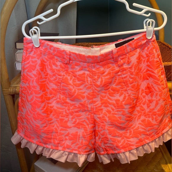 J. Crew Coral Patterned High Waist Shorts with added Ruffle Hem - Picture 1 of 4
